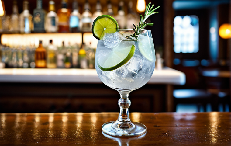 **

"Elegant gin tonic, served in a tall glass with ice and a lime wedge. A sprig of rosemary adds aromatic appeal. The background is a warmly lit bar with blurred patrons. Professional photography, high resolution, safe for work, appropriate content, fully clothed, professional, modest."

**