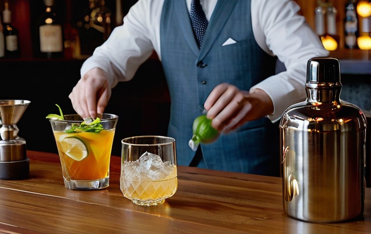 홈바텐더 한식과 어울리는 칵테일 - **Prompt 1: The Art of the Seoul Sour**
A sophisticated male or female home bartender, dressed i...