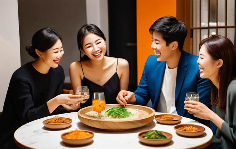 홈바텐더 한식과 어울리는 칵테일 - **Prompt 2: A Vibrant Korean Culinary & Cocktail Feast**
    An overhead shot capturing a beautifull...