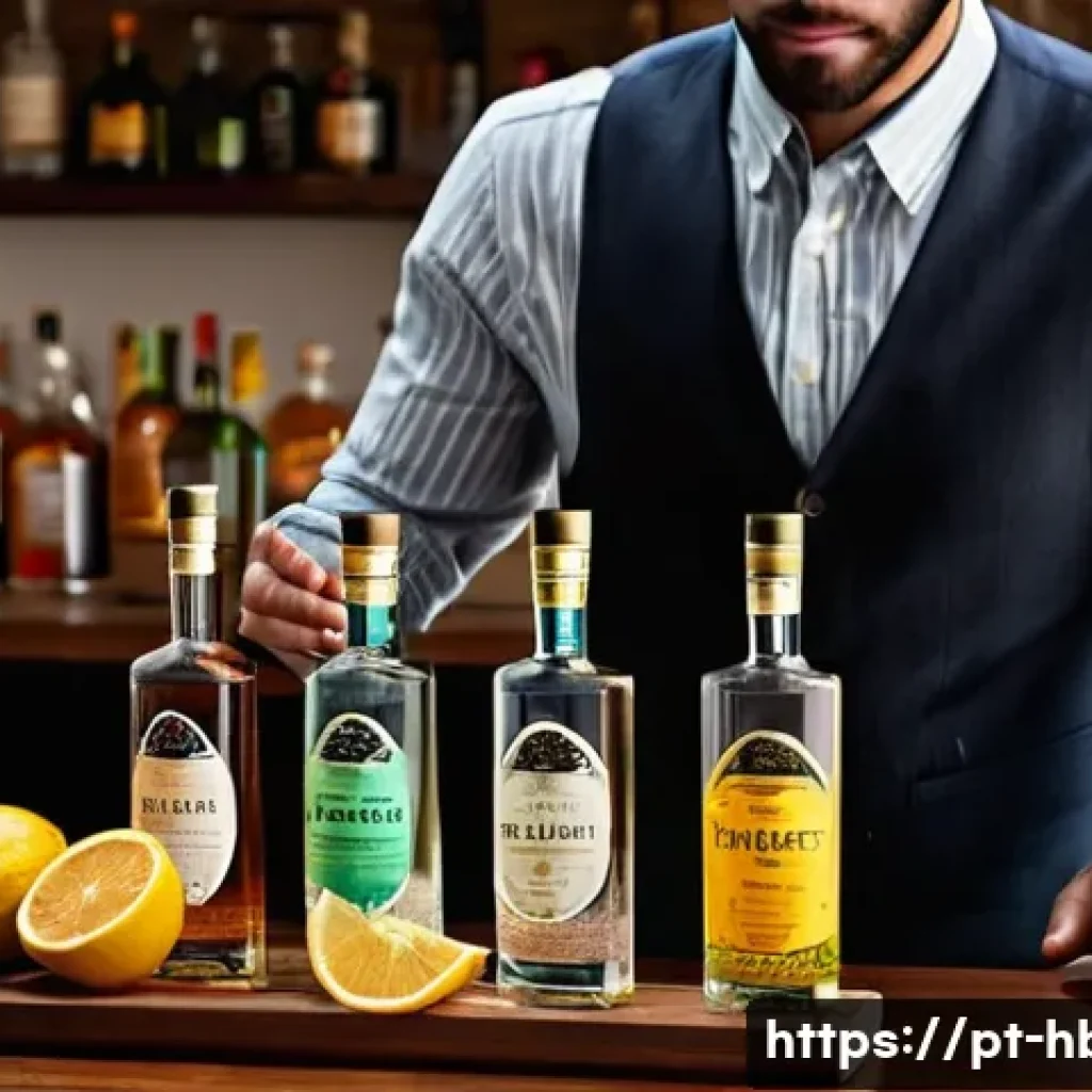홈바텐더 믹솔로지 개념 - **Prompt:** "A vibrant and inviting home bar setup, meticulously organized on a clean wooden counter...