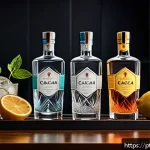 Home 23 홈바텐더 칵테일 실수 방지법 - A sophisticated home bar scene featuring a well-organized wooden shelf filled with high-quality spir...
